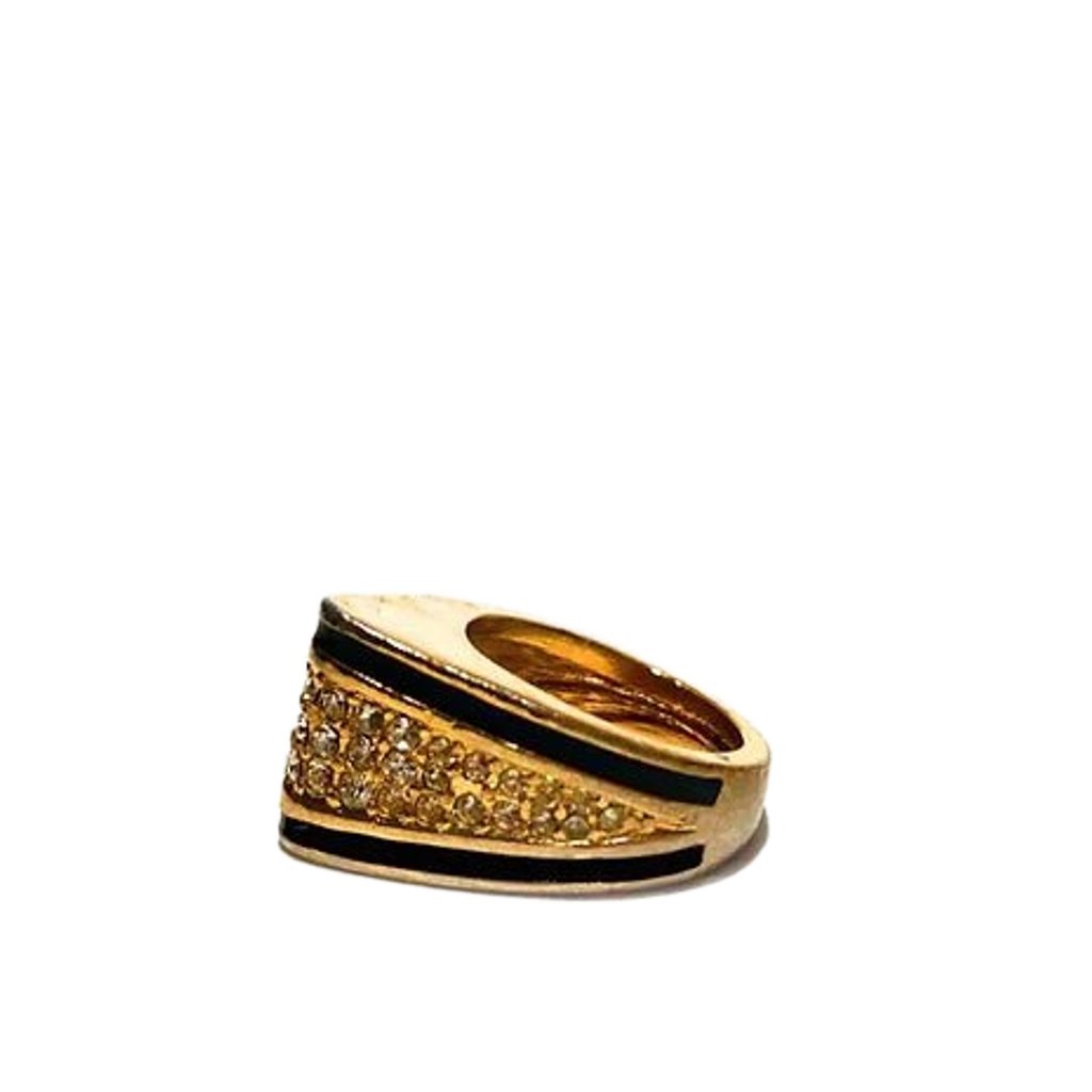 1980s CHRISTIAN DIOR CUSP CRYSTAL GOLD TONE ENAMEL RING - STYLE-CHNGR