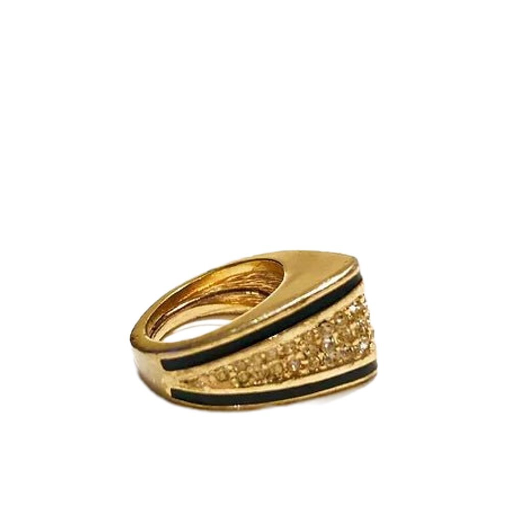 1980s CHRISTIAN DIOR CUSP CRYSTAL GOLD TONE ENAMEL RING - STYLE-CHNGR