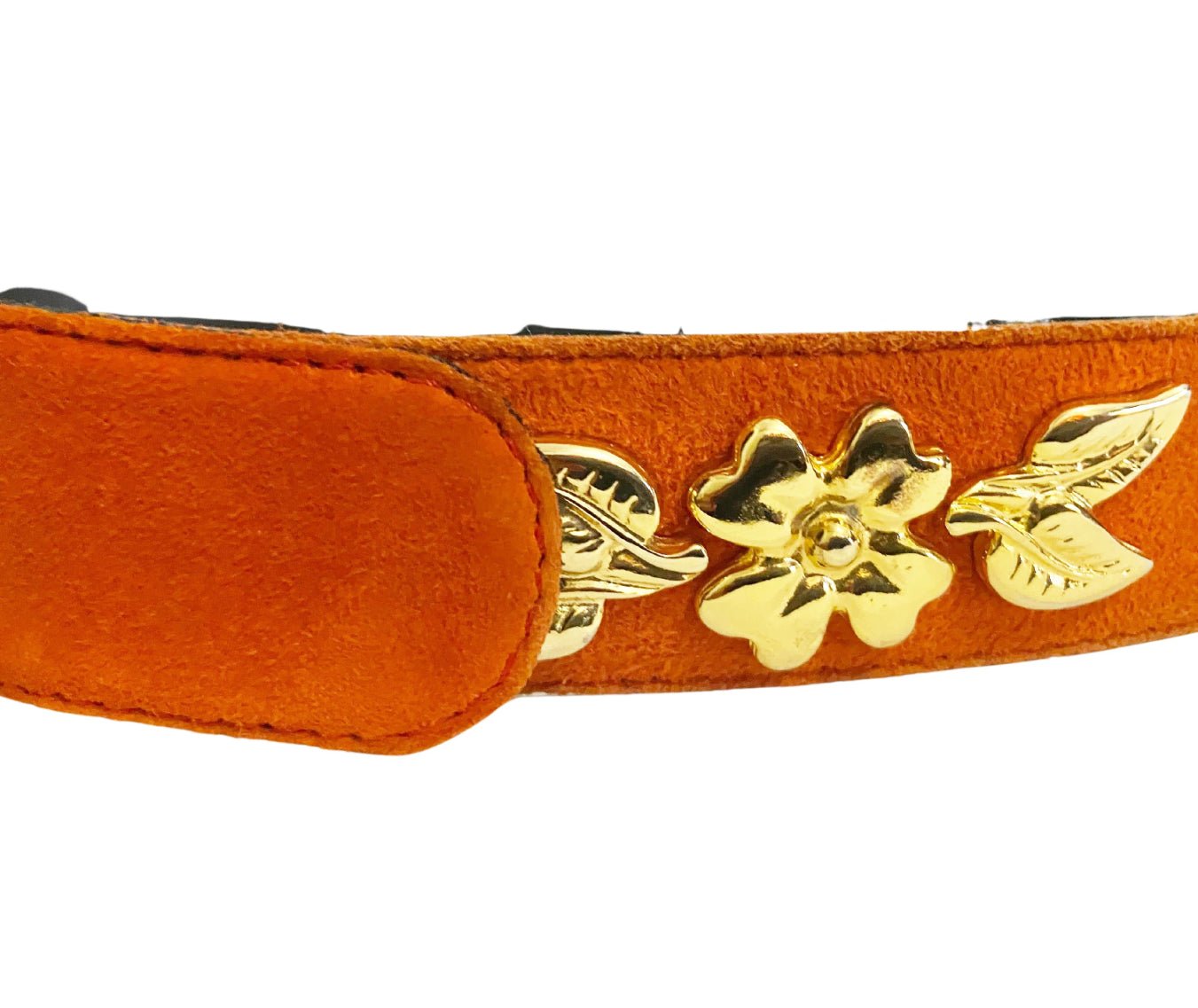 1980s Escada Lobster Red Suede Gold Buckle Belt - STYLE-CHNGR