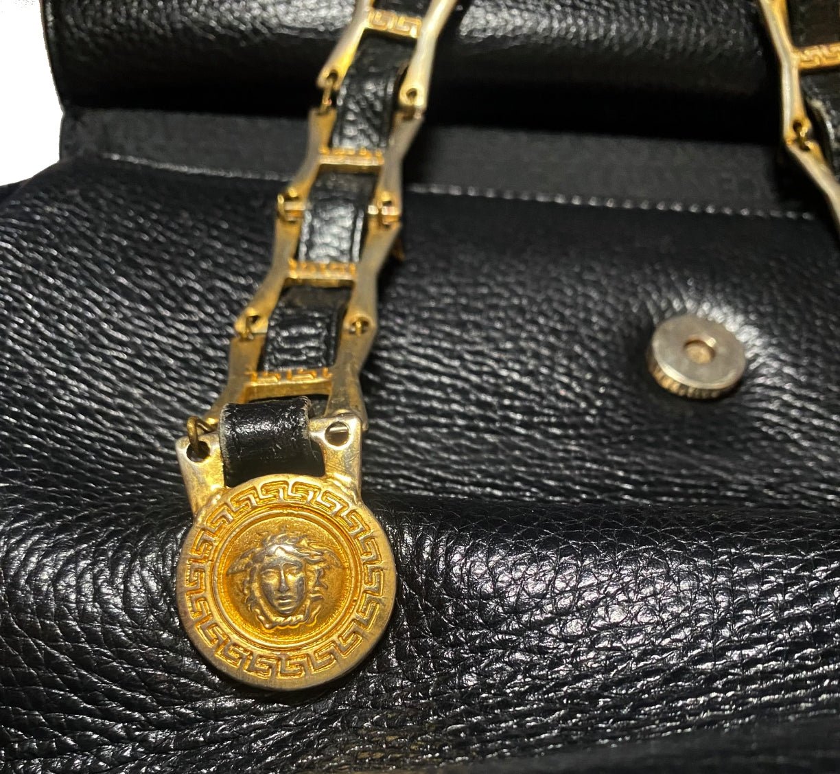 1980s Gianni Versace Black Leather Medusa Shoulder Bag - STYLE-CHNGR