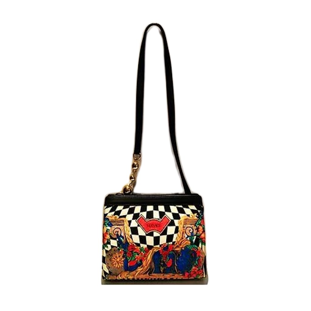 1980s GIANNI VERSACE Block CHECKERED FLOWER PRINT SHOULDER BAG - STYLE-CHNGR