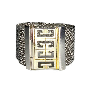 1980s Givenchy Mesh Silver - Tone Logo Bangle Cuff - style - CHNGR