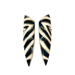 1980s GIVENCHY ZEBRA STRIPE ENAMEL RUNWAY COUTURE ELONGATED CLIP EARRINGS - style - CHNGR