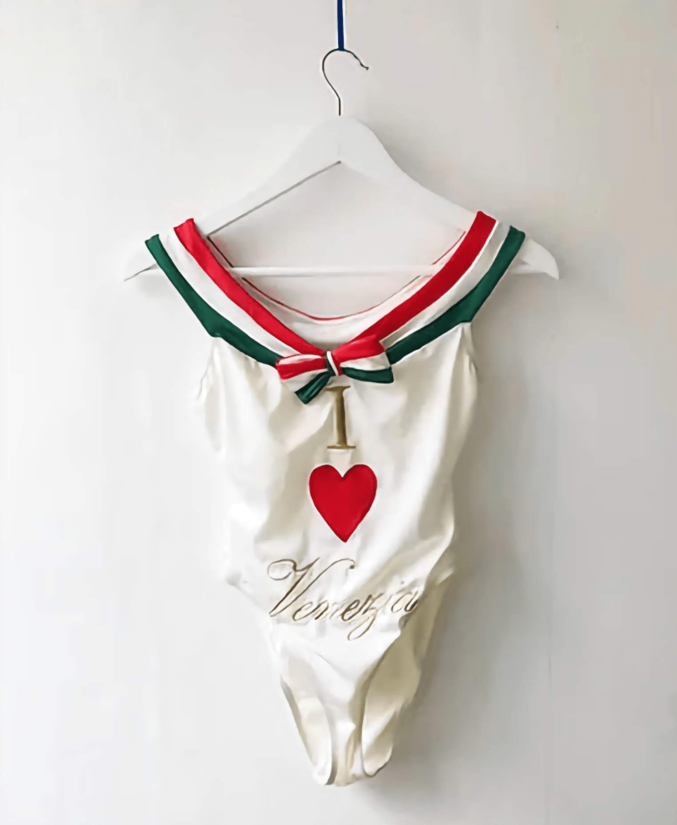 1980s MOSCHINO NOVELTY ITALIAN HEART SWIMSUIT - STYLE-CHNGR