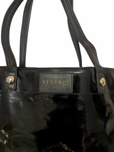 1980s Versace  Black Patent Leather Medusa Cut Out Tote Bag - STYLE-CHNGR