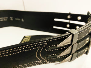 1990s Gianfranco Ferre Black Leather Metal Spike Belt - style - CHNGR