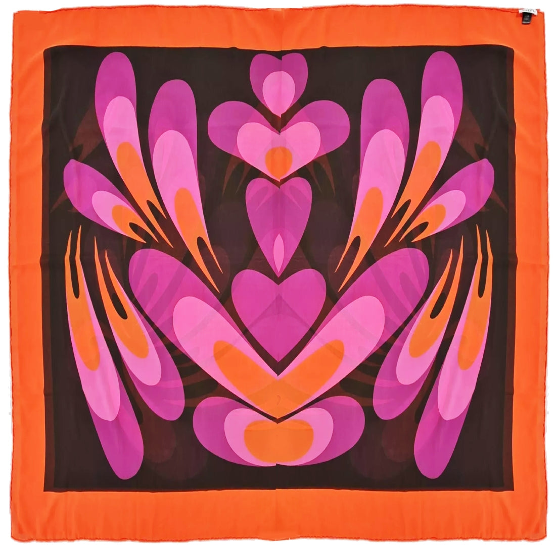 1990s Ungaro Abstract Floral Orange Purple Scarf