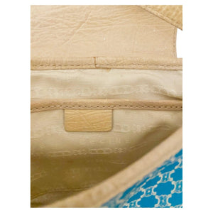 2000s CELINE Shoulder Bag Pochette Macadam Pattern Blue Ivory White Canvas Leather - style - CHNGR