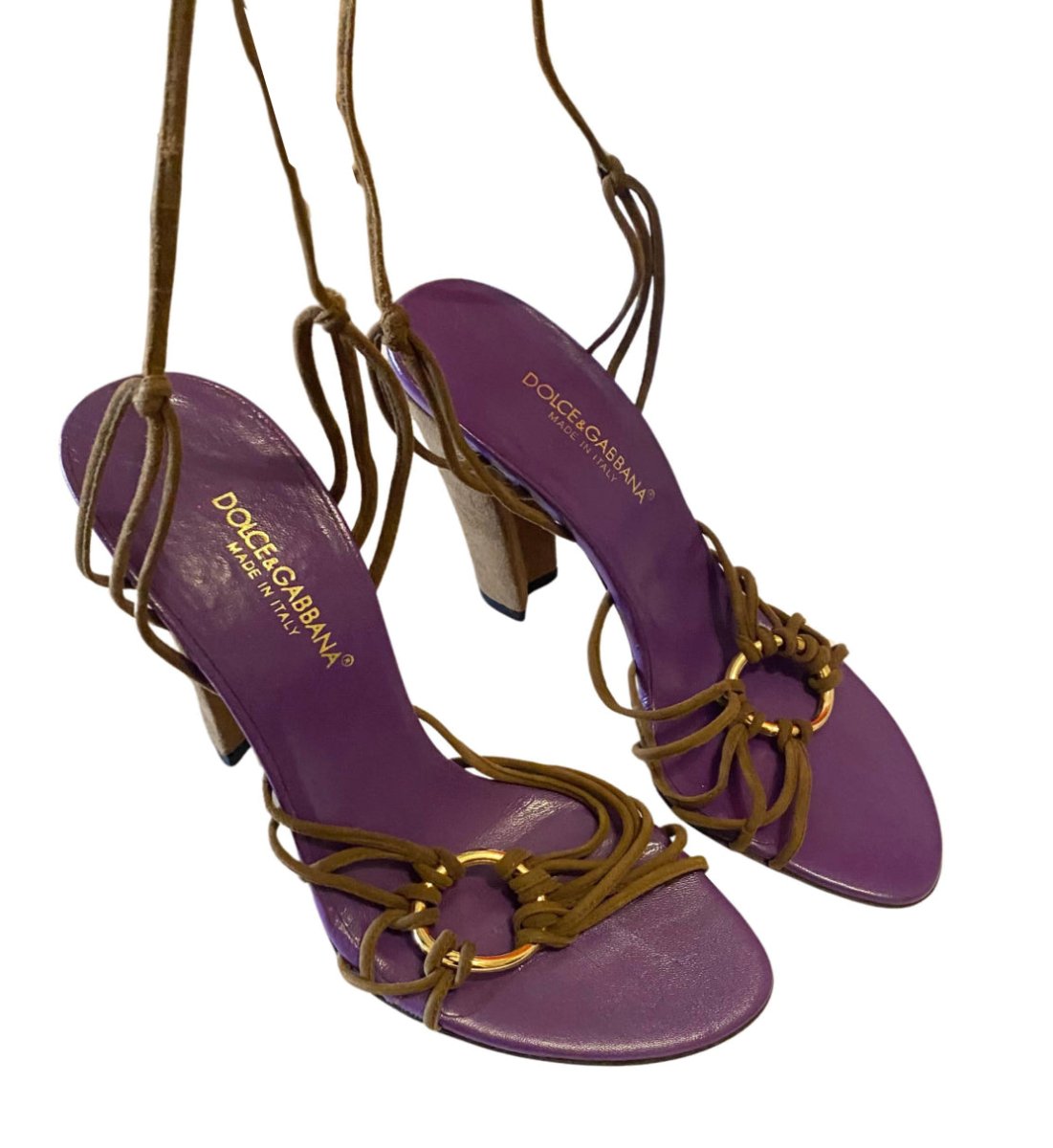 2000s Dolce & Gabbana Purple Leather Heeled Strappy Sandals - STYLE-CHNGR