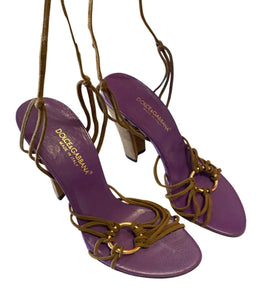 2000s Dolce & Gabbana Purple Leather Heeled Strappy Sandals - STYLE-CHNGR