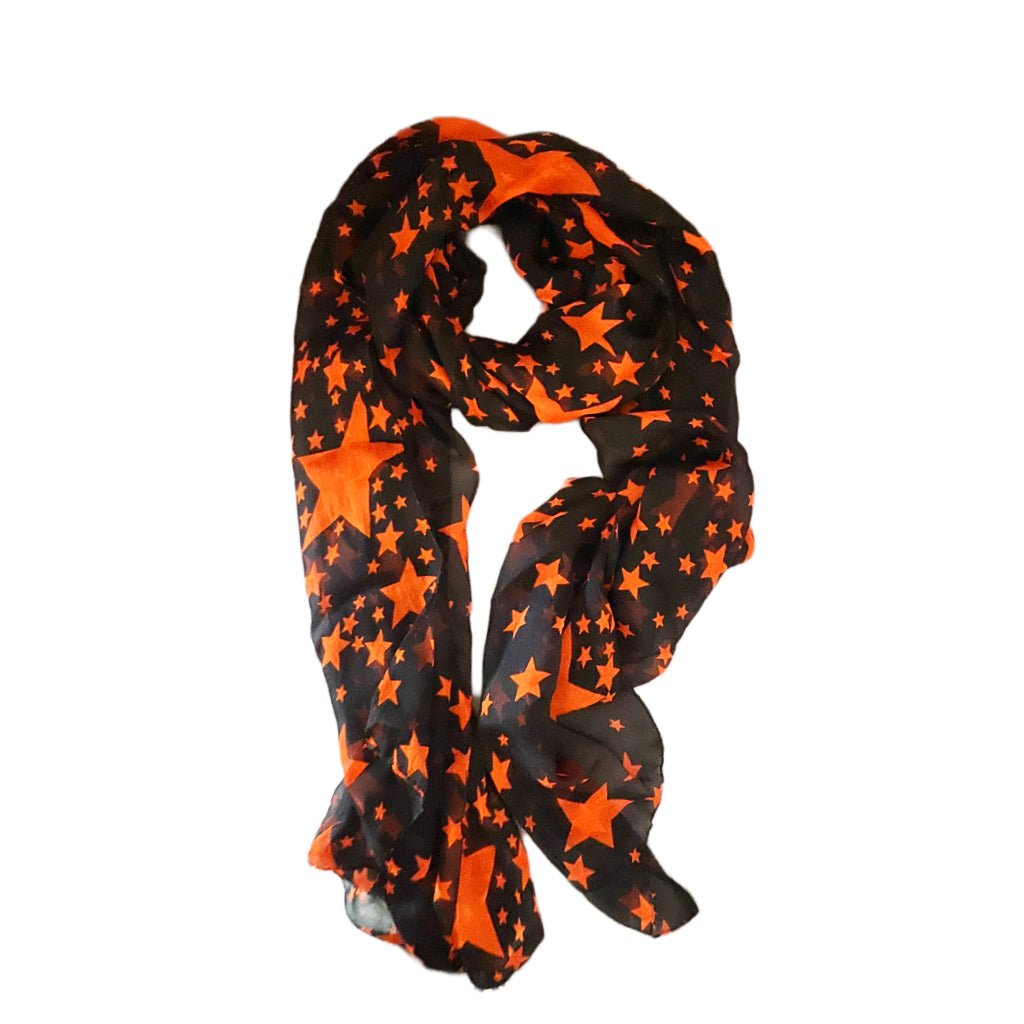 2000s Dolce & Gabbana "Star Collection" Chiffon Black Orange Silk Scarf - style - CHNGR