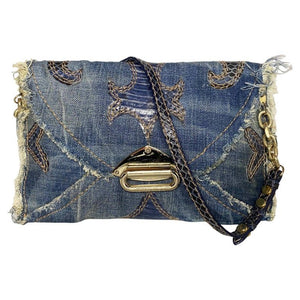 2000s Jimmy Choo Blue Denim Leather Shoulder Clutch bag with strap - style - CHNGR