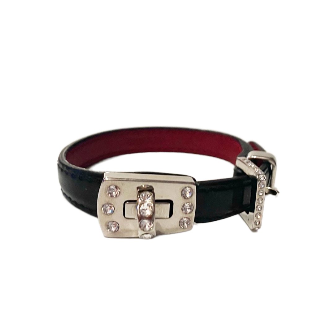 2000s miu miu Crystals Patent Leather Clutch Closure Silver Hardware Bracelet - STYLE - CHNGR