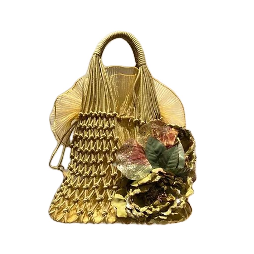 2000s miu miu GOLD ORGANZA NET FLOWER BOW TOTE BAG - STYLE - CHNGR