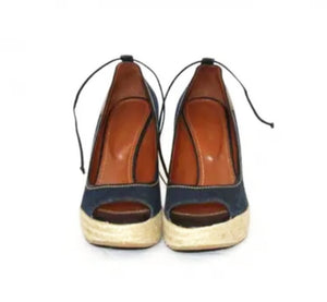 2000s Sergio Rossi Denim Straw Platform Shoes - STYLE - CHNGR