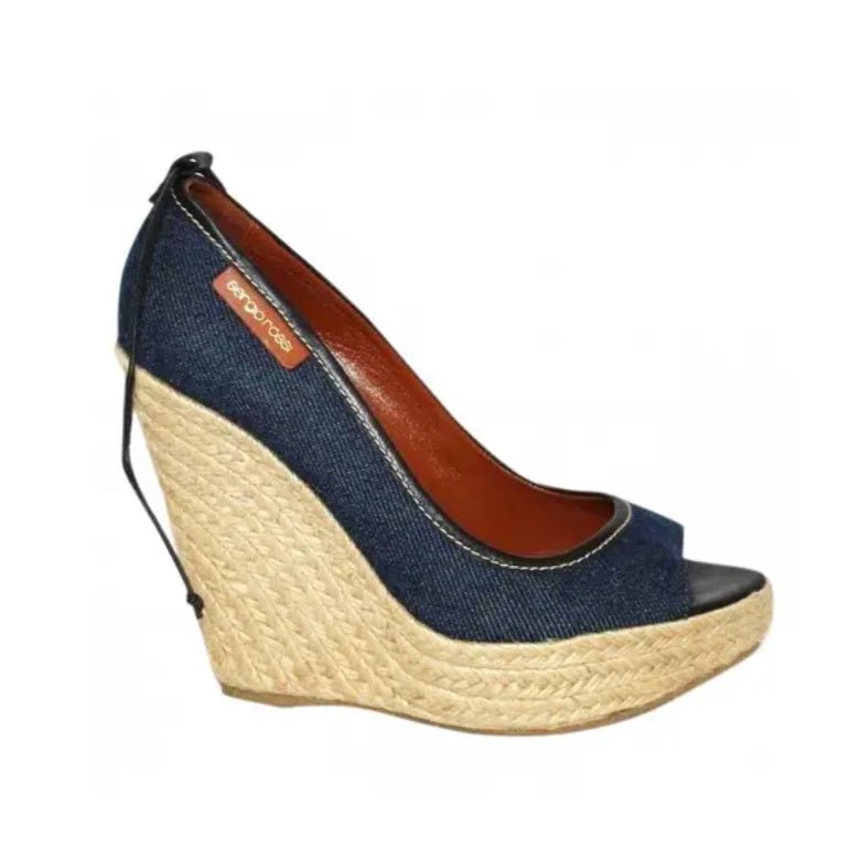 2000s Sergio Rossi Denim Straw Platform Shoes - STYLE - CHNGR