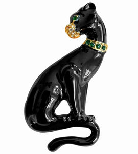 1960s  Black Sitting Panther with Collar Brooch