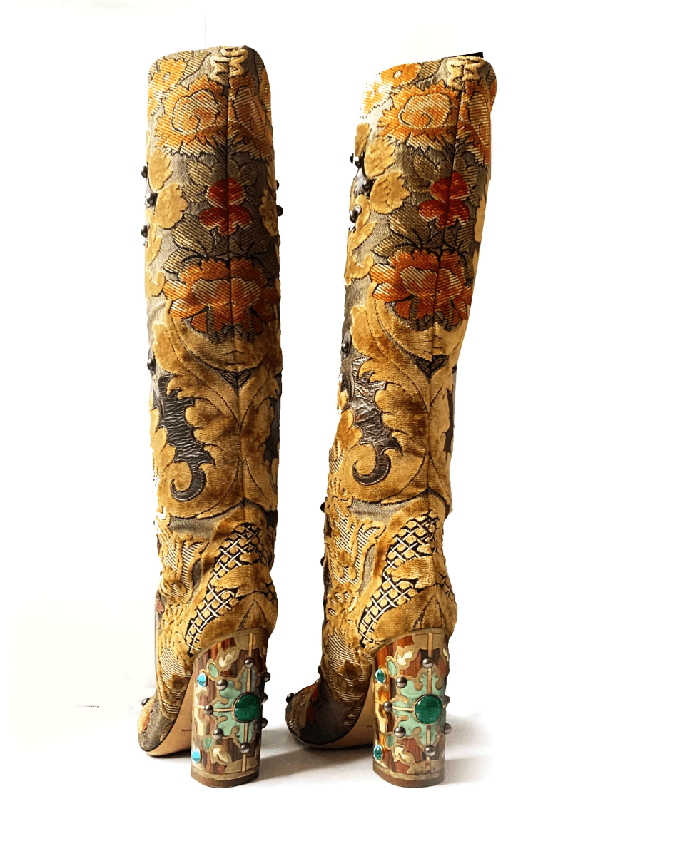 Dolce & Gabbana Multicolor Brocade Fabric Over The Knee Boots - style - CHNGR