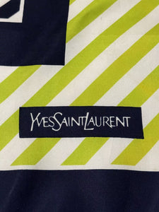 1980s Yves Saint Laurent Stripe Green Logo Silk Scarf