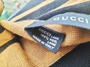 2000Ss Gucci Tom Ford Wool Largest Stripe Beige Black Logo Scarf