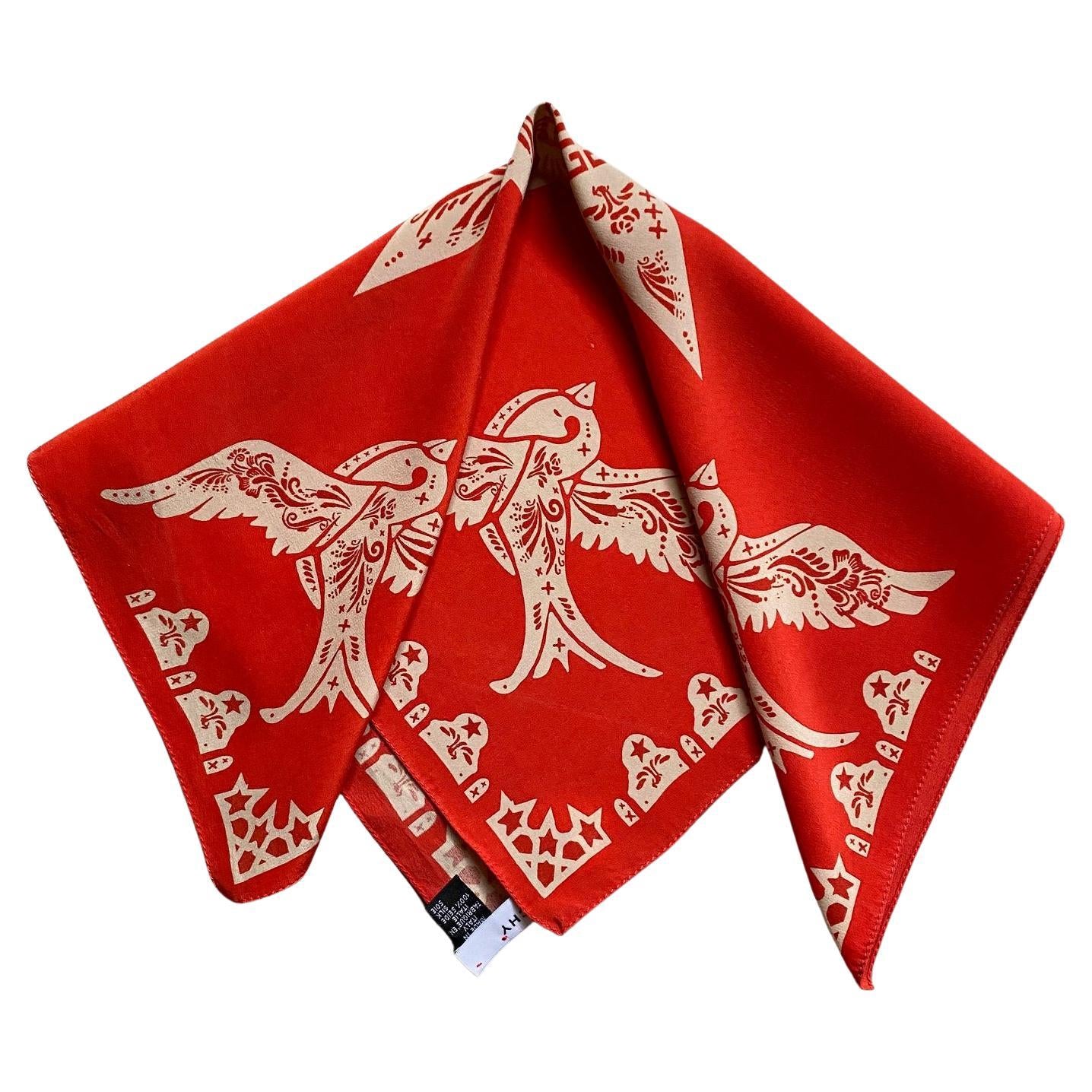 2000s Givenchy Red White Bird Print Silk Neckerchief Scarf - style - CHNGR