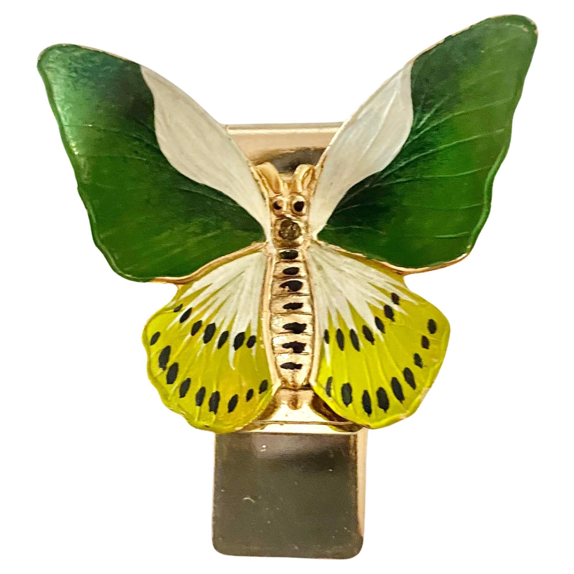 1980s Christian Dior Enameled Butterfly Silver Clip Brooch