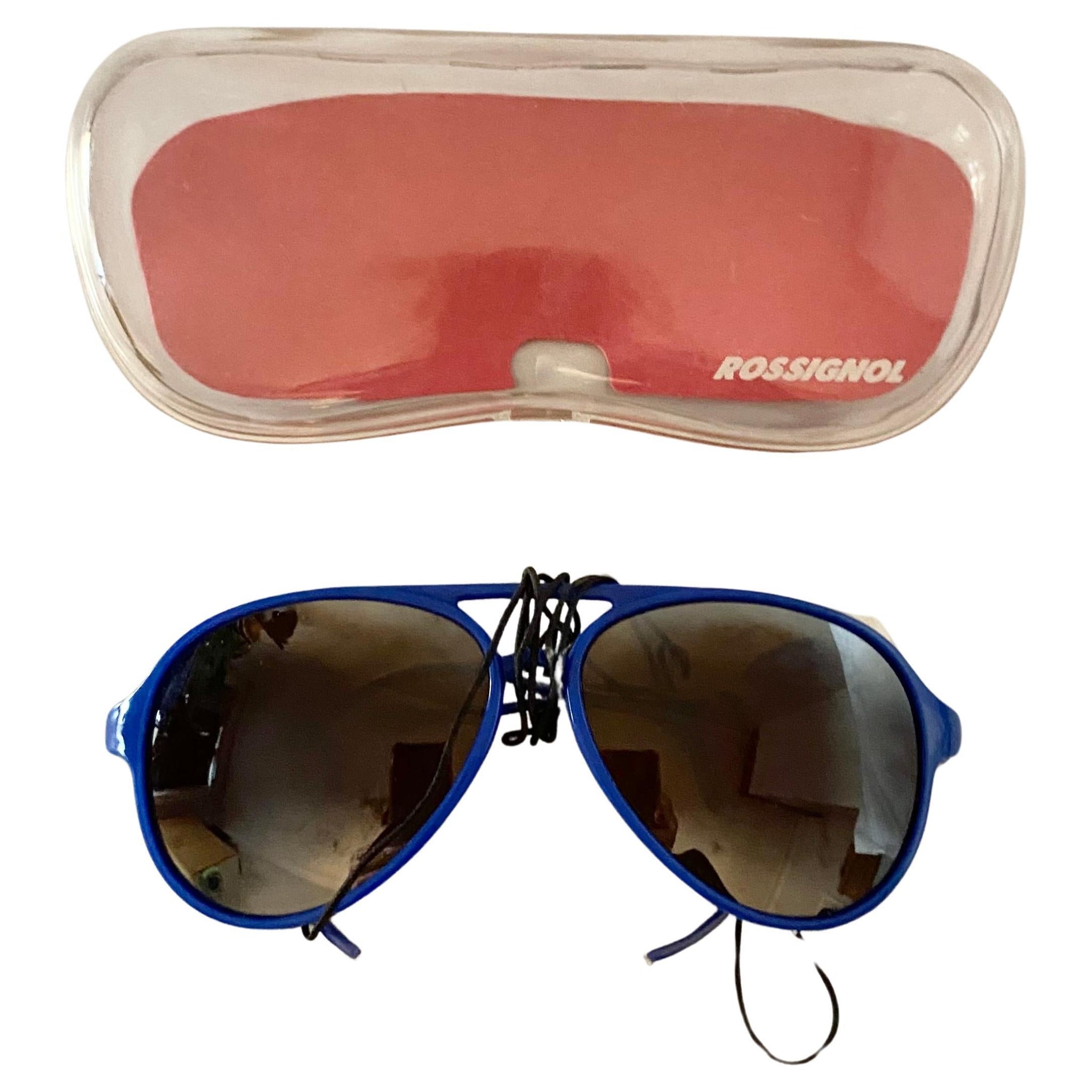 1980s Rossignol Mirrored Blue Frame Sunglasses with leather side shields - style - CHNGR