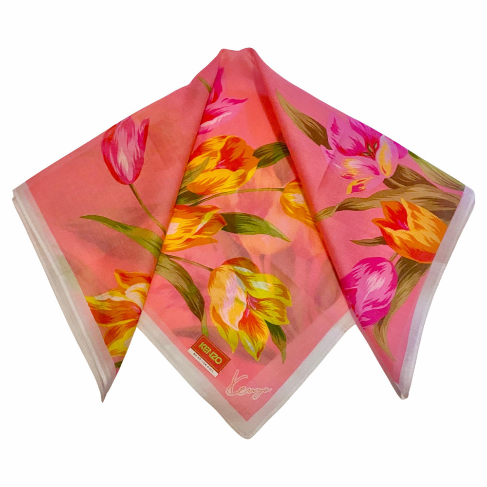 1980s KENZO Pink Tulip Handkerchief Scarf