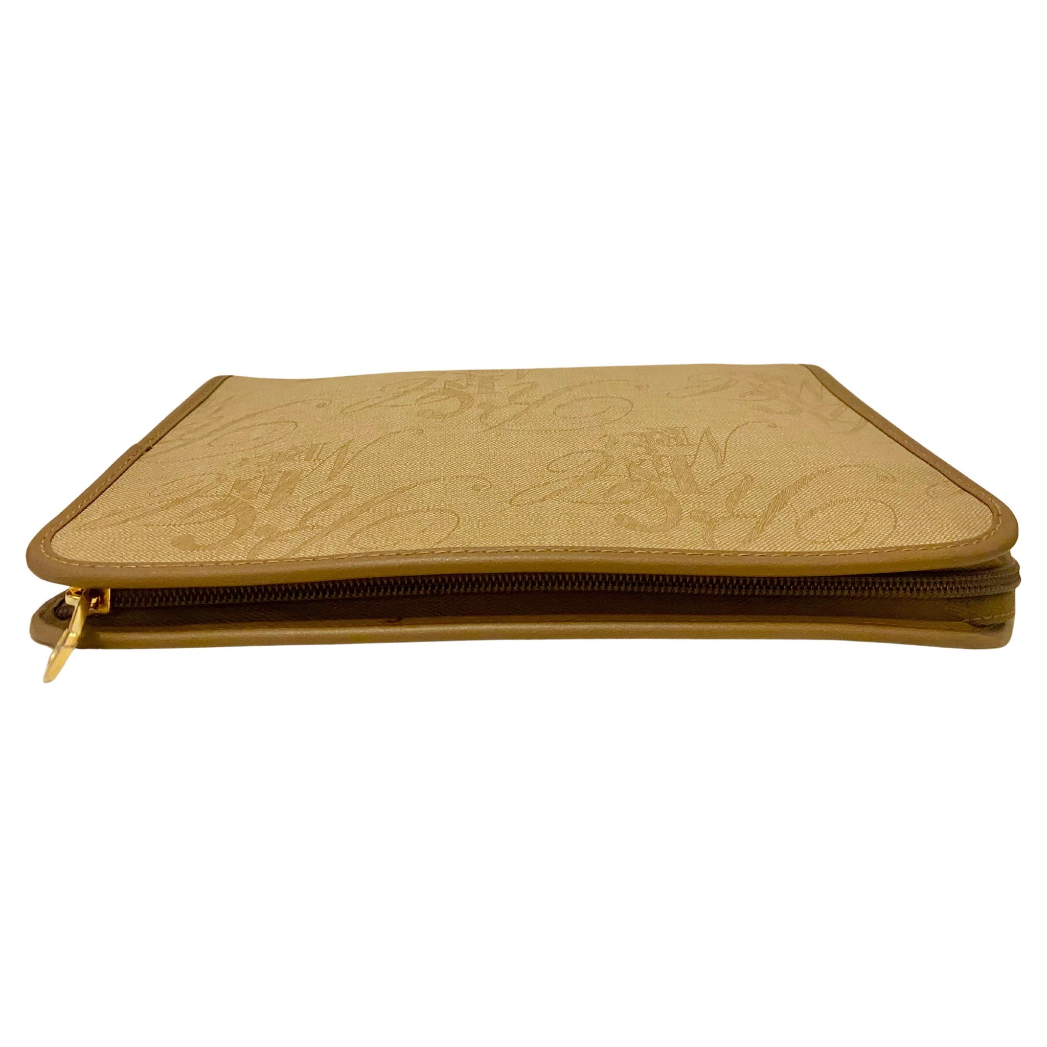 1980s Nina Ricci Brown Leather Gold Logo Clutch Bag