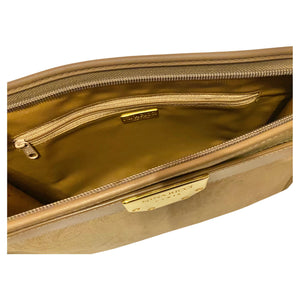 1980s Nina Ricci Brown Leather Gold Logo Clutch Bag