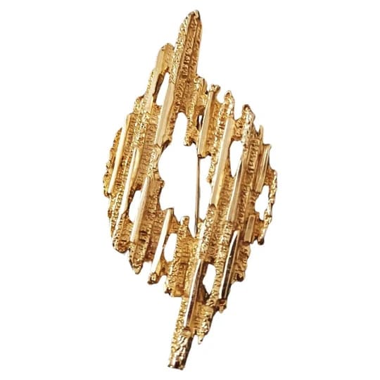 1960s Brutalist Gold Tone Bark Textured Leaf Mid Century Brooch - style - CHNGR