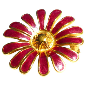 1960s Mid-Century Dark Pink Enamel Gold Tone Flower Modernist Brooch - style - CHNGR