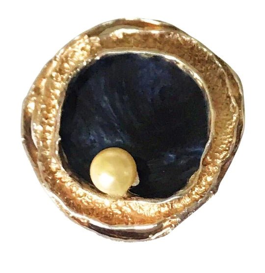 1960s Mid Century Modernist Black Gold Tone Abstract Brooch - style - CHNGR