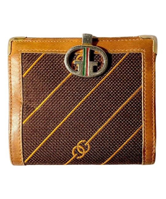 1980s Gucci Brown Canvas Logo Clutch Cards Wallet Purse - style - CHNGR