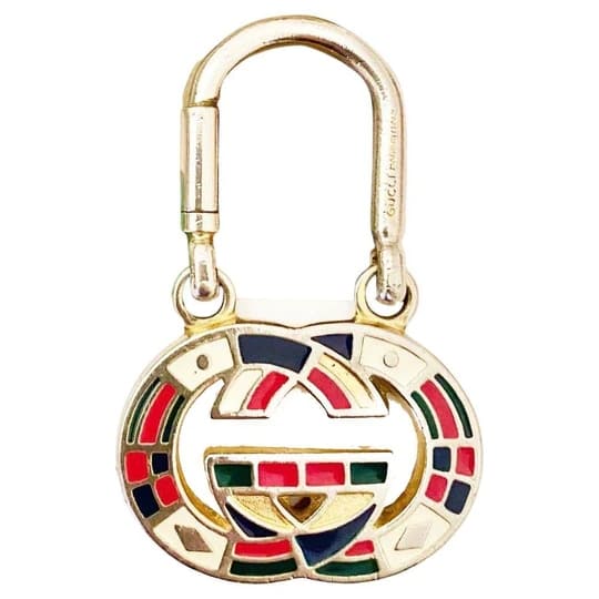 1980s Gucci Interlocking Logo Metal Enameled Keyring - style - CHNGR
