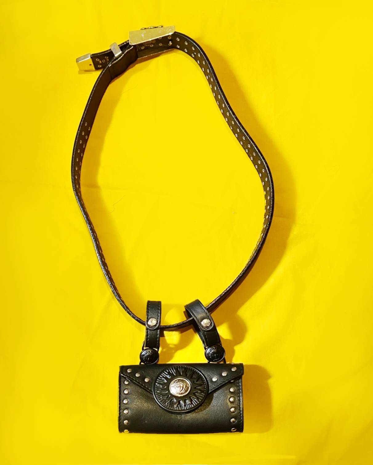 1990s GIANNI VERSACE STUDDED MEDUSA LEATHER MINI BUM BAG BELT - STYLE - CHNGR