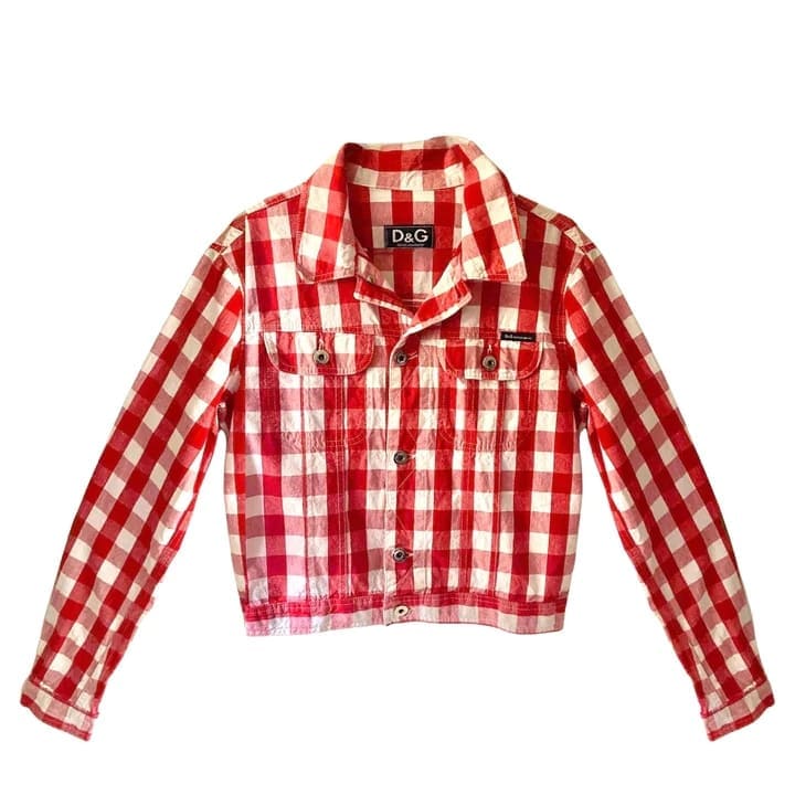 1990s Dolce & Gabbana Checkered Red & White Cropped Jacket - style - CHNGR