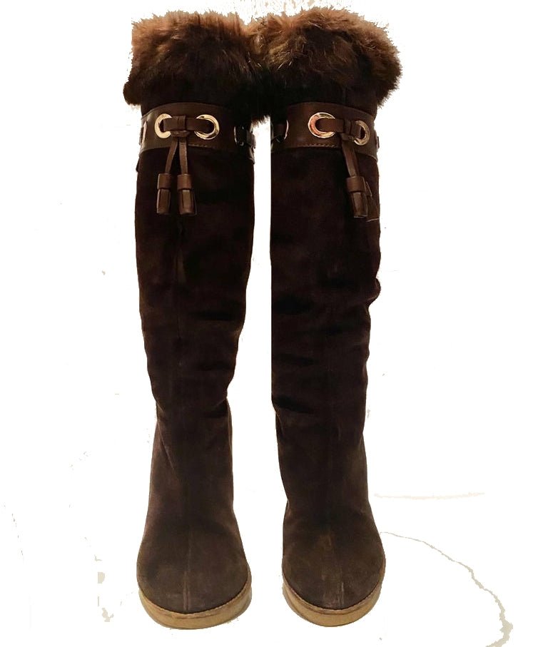 2000s Gucci Brown Suede Knee-Length Heeled Boots - style - CHNGR
