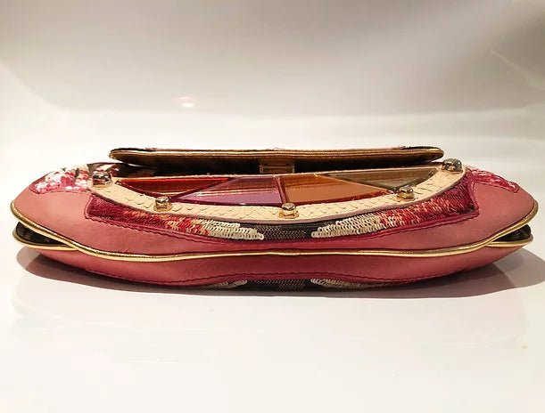 FENDI Brown/pink Gold Zucca Mirror Vanity Mini Clutch Shoulder Bag - STYLE-CHNGR