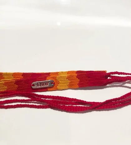 2000s CHRISTIAN DIOR ORANGE RED YELLOW ETHNIC BOOTLACE TIE CLOTH BELT - style - CHNGR