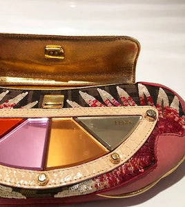 FENDI Brown/pink Gold Zucca Mirror Vanity Mini Clutch Shoulder Bag - STYLE-CHNGR