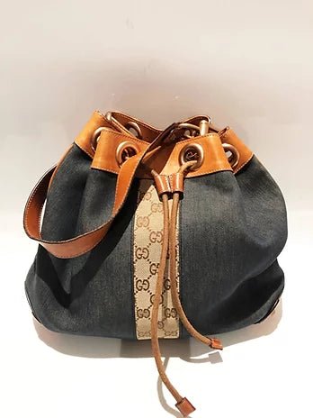 1990s GUCCI DENIM LEATHER BUCKET BAG - style - CHNGR