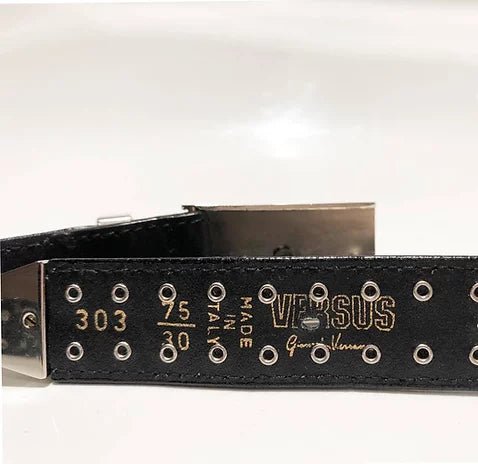 1990's GIANNI VERSACE STUDDED MEDUSA LEATHER MINI BUM BAG AND BELT - style - CHNGR