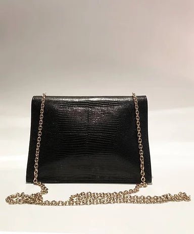 FENDI black LIZARD print LEATHER FLAP evening HANDBAG WITH CHAIN - STYLE - CHNGR