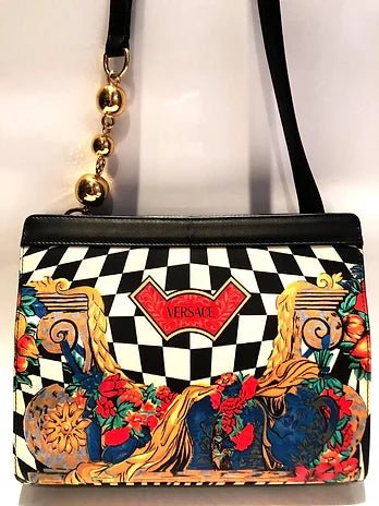 1980s GIANNI VERSACE Block CHECKERED FLOWER PRINT SHOULDER BAG - STYLE-CHNGR