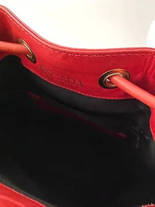 1980s ESCADA RED LEATHER GOLD HEART DRAWSTRING SHOULDER BAG - STYLE-CHNGR