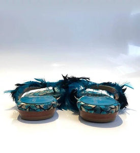 2000s SERGIO ROSSI BLUE FEATHER FLIP FLOP SANDALS - STYLE - CHNGR