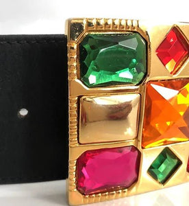 1980s ESCADA JEWELLED HIGH WAIST SUEDE GOLD BUCKLE BELT - STYLE-CHNGR