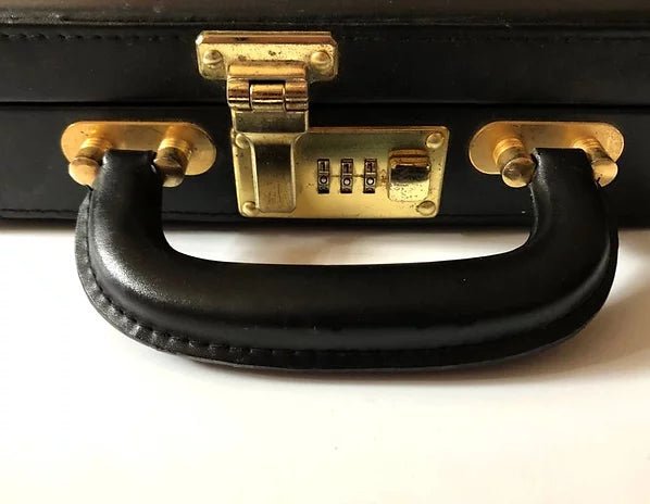 1980s GUCCI BLACK MONOGRAM WEB STRIPE VERTICAL BRIEFCASE WITH MATCHING WALLET - style - CHNGR