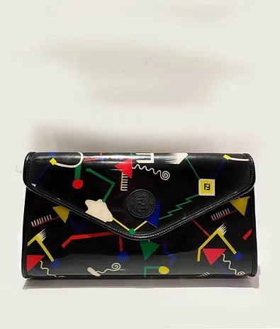 1980s Fendi Stiassi Abstract Geometric Print Vinyl Canvas Envelope